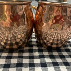 Copper and brass kitchen ensemble Godinger Copper Mugs with Gold Handles